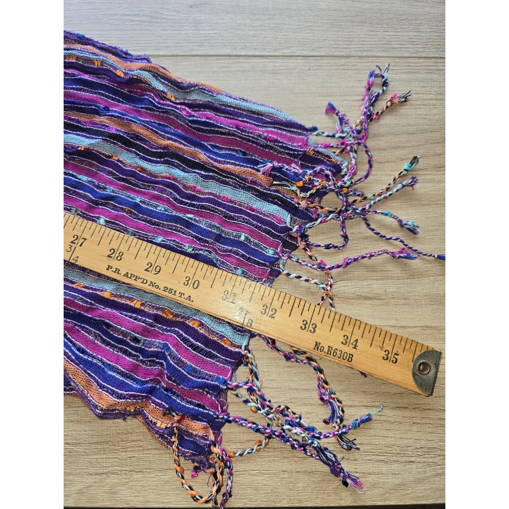 Colorful Crinkle Stripe Fringe Scarf One Size bohemian hippie boho lightweight - Picture 6 of 6